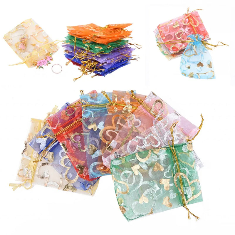 10/100 Colorful Organza Drawstring Bags Christmas Party Gift Container