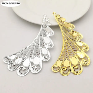 10PCS Metal K Filigree Flowers Slice Big Wings Charms Pendant Base Components