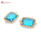 10x12MM High Champagne Brass Glass 2 Holes Rectangle Connect Charms Pendants