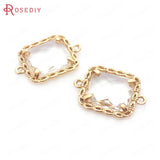 10x12MM High Champagne Brass Glass 2 Holes Rectangle Connect Charms Pendants