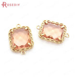 10x12MM High Champagne Brass Glass 2 Holes Rectangle Connect Charms Pendants