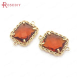 10x12MM High Champagne Brass Glass 2 Holes Rectangle Connect Charms Pendants