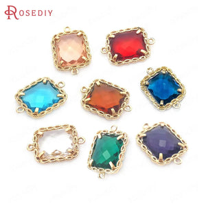 10x12MM High Champagne Brass Glass 2 Holes Rectangle Connect Charms Pendants