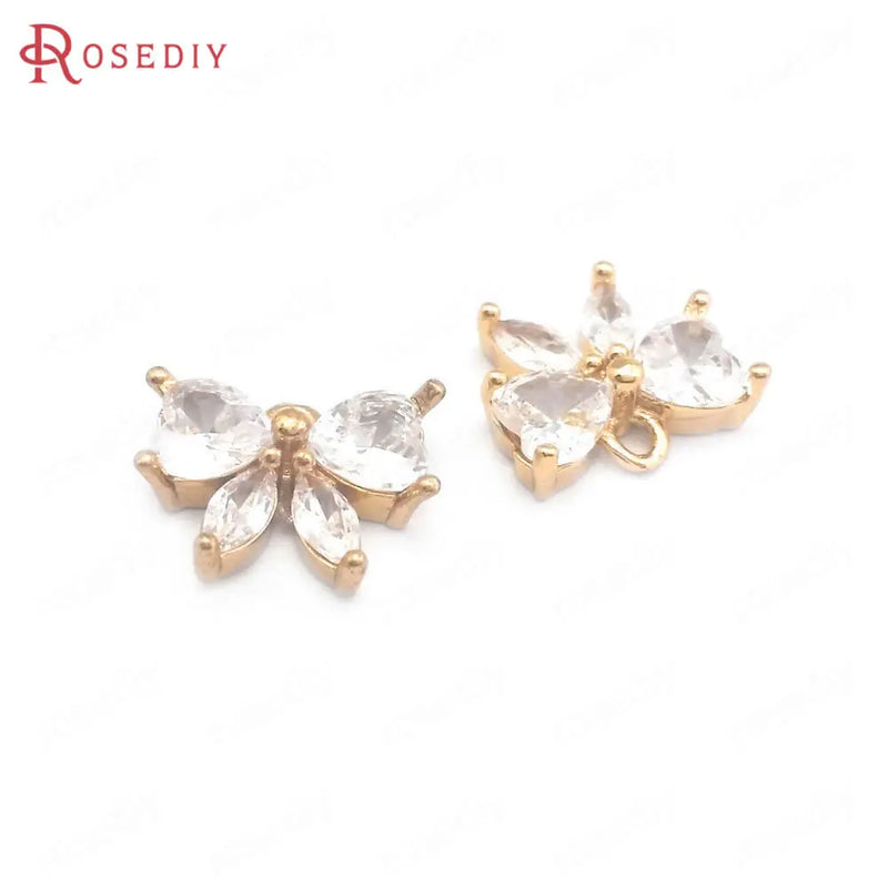 10PCS 10x12MM Champagne Zircon Bow-knot Charms Pendant DIY Jewelry Findings