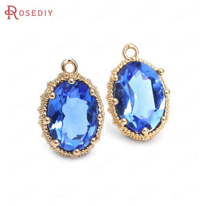 10PCS 10x14MM Champagne Brass Glass Oval Charms Pendants Jewelry Findings