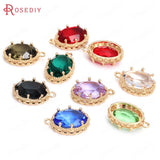 10PCS 10x14MM Champagne Brass Glass Oval Charms Pendants Jewelry Findings