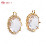 10PCS 10x14MM Champagne Brass Glass Oval Charms Pendants Jewelry Findings