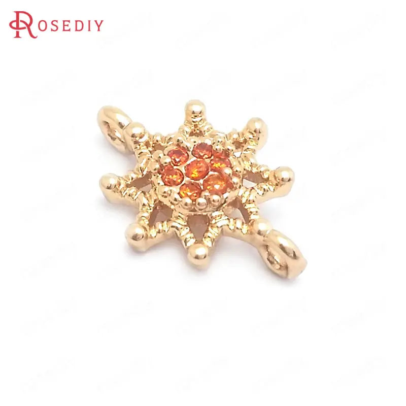 10PCS 10x14MM Champagne Brass Zircon Sunflower Charms Pendants