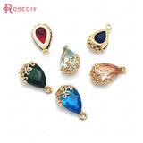 10PCS 10x16MM Champagne Brass Glass Flower Drop Shape Charms Pendants
