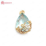 10PCS 10x16MM Champagne Brass Glass Flower Drop Shape Charms Pendants
