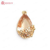 10PCS 10x16MM Champagne Brass Glass Flower Drop Shape Charms Pendants