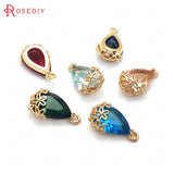 10PCS 10x16MM Champagne Brass Glass Flower Drop Shape Charms Pendants