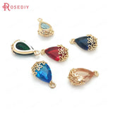 10PCS 10x16MM Champagne Brass Glass Flower Drop Shape Charms Pendants