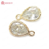 10PCS Champagne Brass Zircon Drop Charms Pendants 10x7MM