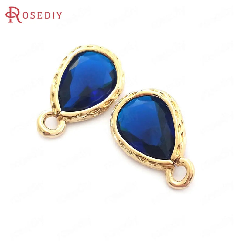 10PCS Champagne Brass Zircon Drop Charms Pendants 10x7MM