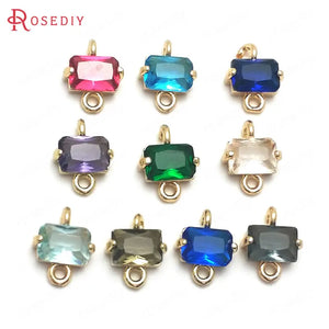 10PCS 10x8MM Champagne Brass Glass Rectangle Connect Charms Pendants