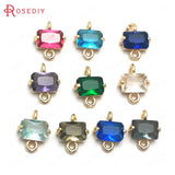10PCS 10x8MM Champagne Brass Glass Rectangle Connect Charms Pendants