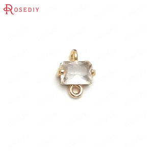 10PCS 10x8MM Champagne Brass Glass Rectangle Connect Charms Pendants