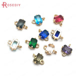 10PCS 10x8MM Champagne Brass Glass Rectangle Connect Charms Pendants