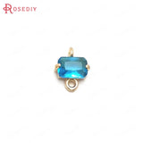 10PCS 10x8MM Champagne Brass Glass Rectangle Connect Charms Pendants