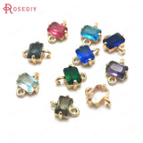 10PCS 10x8MM Champagne Brass Glass Rectangle Connect Charms Pendants