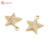 10PCS 11MM Champagne Brass Zircon Star Charms Pendants DIY Jewelry Findings
