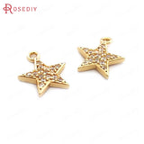 10PCS 11MM Champagne Brass Zircon Star Charms Pendants DIY Jewelry Findings
