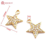 10PCS 11MM Champagne Brass Zircon Star Charms Pendants DIY Jewelry Findings