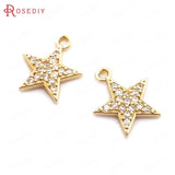 10PCS 11MM Champagne Brass Zircon Star Charms Pendants DIY Jewelry Findings
