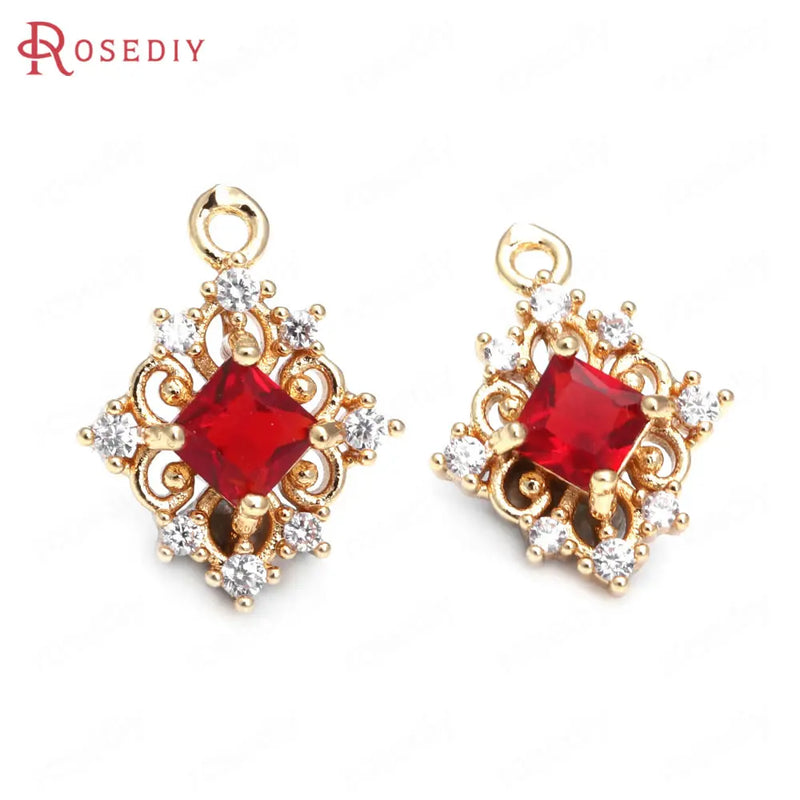 10PCS High Champagne Brass Rhombus Charms Pendants