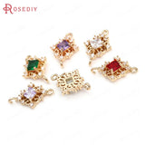 10PCS 11x17MM Champagne Brass Zircon 2 Holes Rhombus Charms Pendants