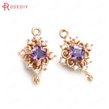 10PCS 11x17MM Champagne Brass Zircon 2 Holes Rhombus Charms Pendants