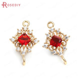 10PCS 11x17MM Champagne Brass Zircon 2 Holes Rhombus Charms Pendants