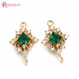 10PCS 11x17MM Champagne Brass Zircon 2 Holes Rhombus Charms Pendants