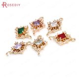 10PCS 11x17MM Champagne Brass Zircon 2 Holes Rhombus Charms Pendants