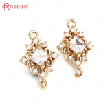 10PCS 11x17MM Champagne Brass Zircon 2 Holes Rhombus Charms Pendants