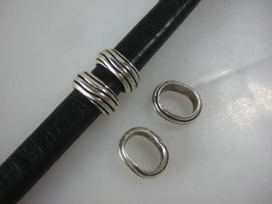 10PCS 11x8mm Oval Striped Slider Spacer Beads For Thick Licorice Leather