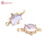 10PCS Champagne Brass Zircon Oval Connect Charms Pendants