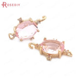 10PCS Champagne Brass Zircon Oval Connect Charms Pendants