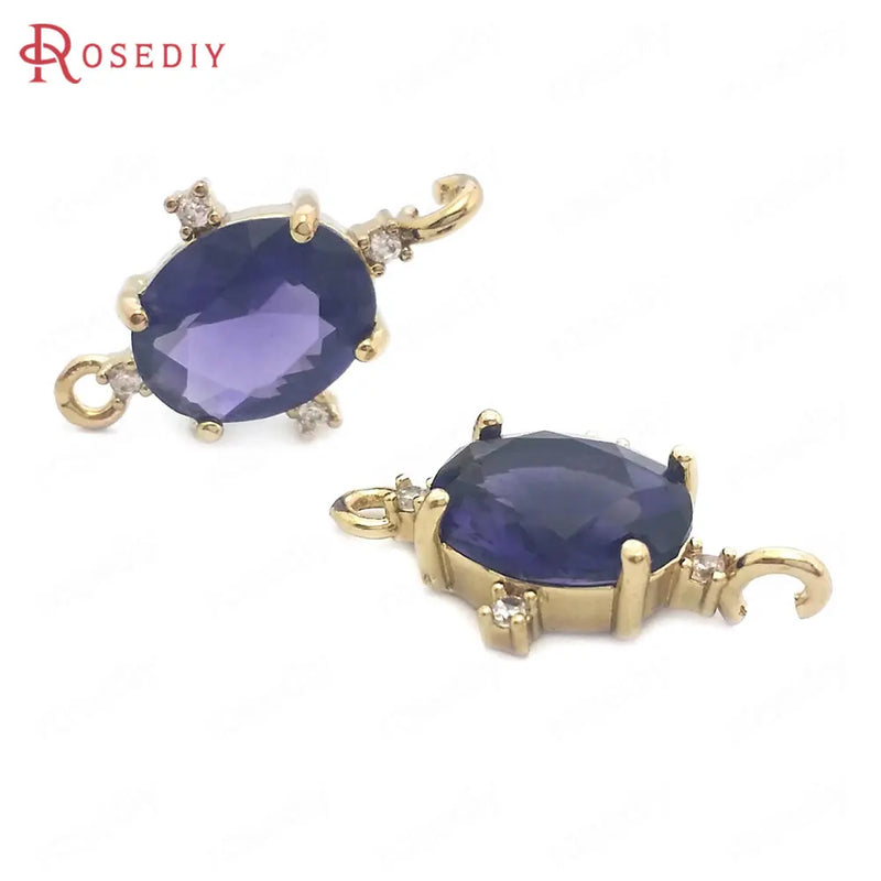 10PCS Champagne Brass Zircon Oval Connect Charms Pendants
