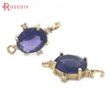 10PCS Champagne Brass Zircon Oval Connect Charms Pendants