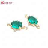10PCS Champagne Brass Zircon Oval Connect Charms Pendants