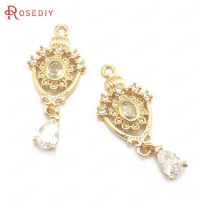 10PCS 12x29MM Champagne Zircon Crown Drop Shape Pendants
