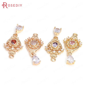 10PCS 12x29MM Champagne Zircon Crown Drop Shape Pendants