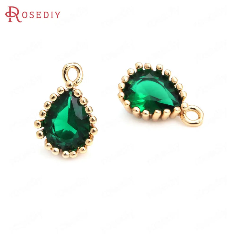 10PCS High Champagne Brass Zircon Drop Shape Charms Pendants