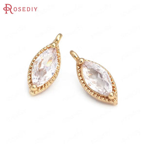 10PCS 13x5MM Champagne Brass Zircon Horse Eye Charms Pendants DIY Findings