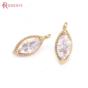 10PCS 13x5MM Champagne Brass Zircon Horse Eye Charms Pendants DIY Findings