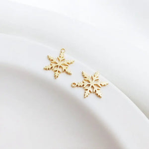 10PCS 14K Brass Snowflake Flower Pendants DIY Earring Charms