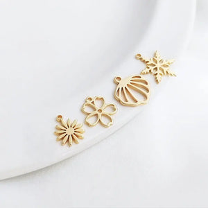 10PCS 14K Brass Snowflake Flower Pendants DIY Earring Charms