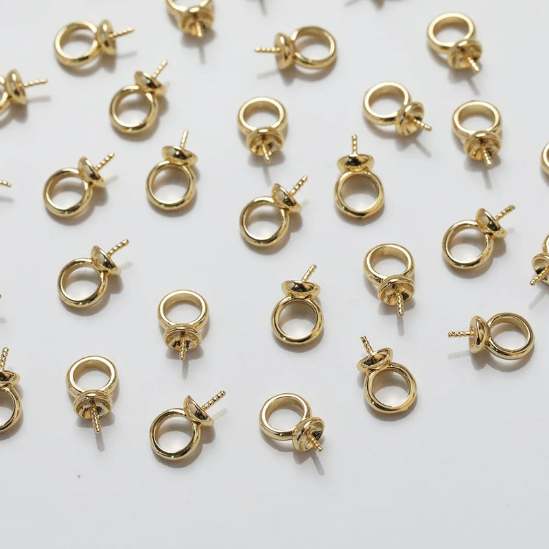10PCS 14K Plated Bead Pearl Cap Pendant DIY Necklace Making Supplies Brass